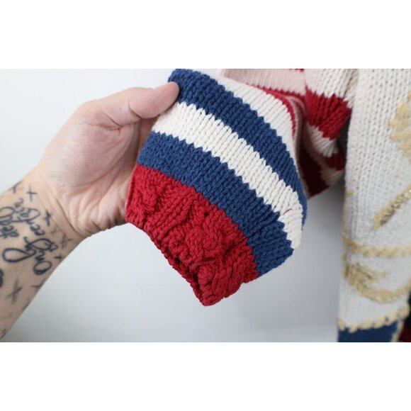 Vtg 90s Streetwear Womens Medium Hand Knit Flower Boat Anchor Cardigan Sweater - Picture 9 of 15